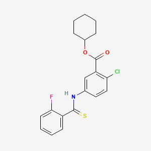 molecular formula C20H19ClFNO2S B12753986 Benzoic acid, 2-chloro-5-(((2-fluorophenyl)thioxomethyl)amino)-, cyclohexyl ester CAS No. 178870-06-9