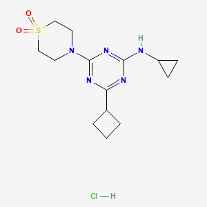 molecular formula C14H22ClN5O2S B12754114 1,3,5-Triazin-3-amine, 4-cyclobutyl-N-cylopropyl-6-(4-thiomorpholinyl)-, S,S-dioxide, monohydrochloride CAS No. 148296-28-0