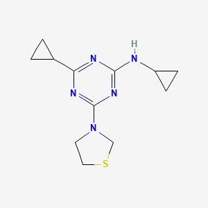 molecular formula C12H17N5S B12754147 1,3,5-Triazin-2-amine, N,4-dicyclopropyl-6-(3-thiazolidinyl)- CAS No. 148312-53-2