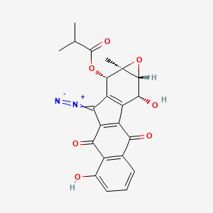 molecular formula C22H18N2O7 B12754187 Propanoic acid, 2-methyl-, 9-diazo-1a,3,8,9,10,10a-hexahydro-2,7-dihydroxy-10a-methyl-3,8-dioxo-2H-benzo(6,7)fluoren(2,3-b)oxiren-10-yl ester, (1aS-(1a-alpha,2-beta,10-beta,10a-alpha))- CAS No. 156429-11-7