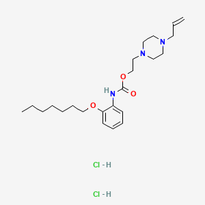 molecular formula C23H39Cl2N3O3 B12754194 Carbamic acid, (2-(heptyloxy)phenyl)-, 2-(4-(2-propenyl)-1-piperazinyl)ethyl ester, dihydrochloride CAS No. 141312-25-6