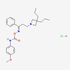 molecular formula C26H36ClN3O3 B12754257 Propiophenone, 3-(3,3-dipropyl-1-azetidinyl)-, O-(p-methoxycarbaniloyl)oxime, hydrochloride CAS No. 97670-13-8