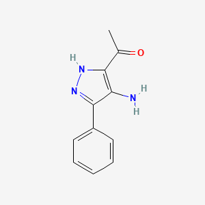 molecular formula C11H11N3O B12754289 Ethanone, 1-(4-amino-5-phenyl-1H-pyrazol-3-yl)- CAS No. 91857-34-0