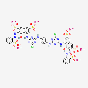 molecular formula C44H24Cl2K6N14O20S6 B12754305 Hexapotassium 4,4'-(1,4-phenylenebis(imino(6-chloro-1,3,5-triazine-4,2-diyl)imino))bis(5-hydroxy-6-((2-sulphonatophenyl)azo)naphthalene-2,7-disulphonate) CAS No. 93805-14-2