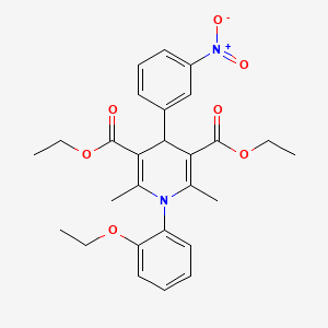 molecular formula C27H30N2O7 B12754309 3,5-Pyridinedicarboxylic acid, 1,4-dihydro-2,6-dimethyl-1-(ethoxyphenyl)-4-(3-nitrophenyl)-, diethyl ester CAS No. 89467-87-8