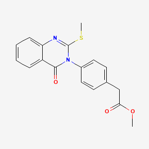 molecular formula C18H16N2O3S B12754389 Benzeneacetic acid, 4-(2-(methylthio)-4-oxo-3(4H)-quinazolinyl)-, methyl ester CAS No. 102037-97-8