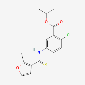 molecular formula C16H16ClNO3S B12754416 Benzoic acid, 2-chloro-5-(((2-methyl-3-furanyl)thioxomethyl)amino)-, 1-methylethyl ester CAS No. 135812-51-0