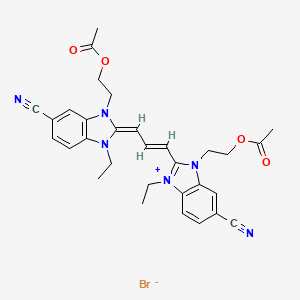 molecular formula C31H33BrN6O4 B12754456 3-(2-(Acetoxy)ethyl)-2-(3-(3-(2-(acetoxy)ethyl)-5-cyano-1-ethyl-1,3-dihydro-2H-benzimidazol-2-ylidene)-1-propenyl)-5-cyano-1-ethyl-1H-benzimidazolium bromide CAS No. 53132-01-7
