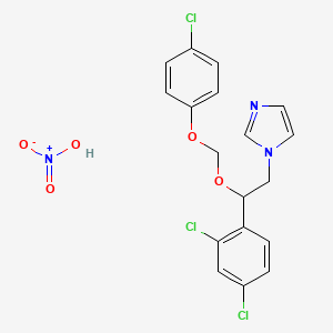 molecular formula C18H16Cl3N3O5 B12754480 1-(2-((4-Chlorophenoxy)methoxy)-2-(2,4-dichlorophenyl)ethyl)-1H-imidazole nitrate CAS No. 71821-01-7