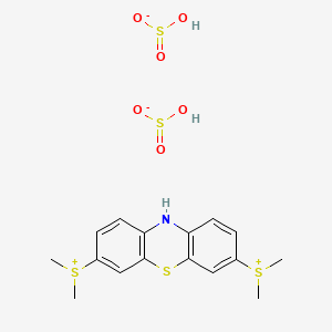 molecular formula C16H21NO6S5 B12754565 Sulfonium, (3,7-phenothiazinylene)bis(dimethyl-, disulfate CAS No. 102432-82-6