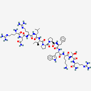 molecular formula C74H119N25O14 B12754614 L-Argininamide, L-arginyl-L-asparaginyl-L-arginyl-L-leucyl-L-isoleucyl-L-prolyl-L-prolyl-L-phenylalanyl-L-tryptophyl-L-lysyl-L-threonyl- CAS No. 115722-25-3