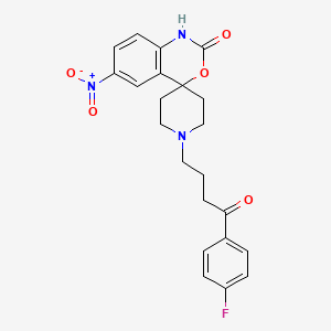 molecular formula C22H22FN3O5 B12754643 Spiro(4H-3,1-benzoxazine-4,4'-piperidin)-2(1H)-one, 1'-(4-(4-fluorophenyl)-4-oxobutyl)-6-nitro- CAS No. 92926-51-7