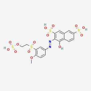 molecular formula C19H18N2O14S4 B12754659 2,7-Naphthalenedisulfonic acid, 4-hydroxy-3-[[4-methoxy-3-[[2-(sulfooxy)ethyl]sulfonyl]phenyl]azo]- CAS No. 72749-64-5