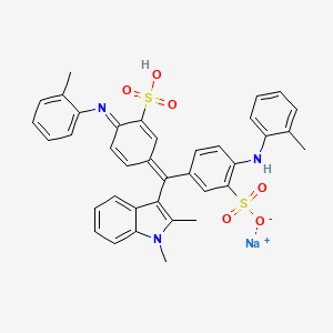 molecular formula C37H32N3NaO6S2 B12754698 Sodium hydrogen-5-((1,2-dimethyl-1H-indol-3-yl)(4-((o-tolyl)imino)-3-sulphonato-2,5-cyclohexadien-1-ylidene)methyl)-2-((o-tolyl)amino)benzenesulphonate CAS No. 94275-71-5