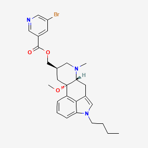 molecular formula C27H32BrN3O3 B12754729 Ergoline-8-methanol, 1-(1,1-dimethylethyl)-10-methoxy-6-methyl-, 5-bromo-3-pyridinecarboxylate(ester), (8-beta)- CAS No. 113702-03-7