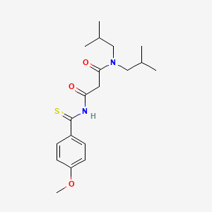 molecular formula C19H28N2O3S B12754742 N,N-Bis(2-methylpropyl)-N'-((4-methoxyphenyl)thioxomethyl)propanediamide CAS No. 152093-65-7