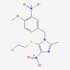 molecular formula C14H15ClN4O5S B12754783 1H-Imidazole, 5-((2-chloroethyl)thio)-1-((4-methoxy-3-nitrophenyl)methyl)-2-methyl-4-nitro- CAS No. 110579-15-2