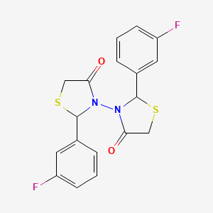 molecular formula C18H14F2N2O2S2 B12754907 dl-2,2'-Bis(m-fluorophenyl)(3,3'-bithiazolidine)-4,4'-dione CAS No. 95035-80-6