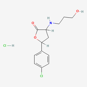 molecular formula C13H17Cl2NO3 B12754965 Dihydro-5-(4-chlorophenyl)-3-((3-hydroxypropyl)amino)-2(3H)-furanone hydrochloride CAS No. 139084-77-8