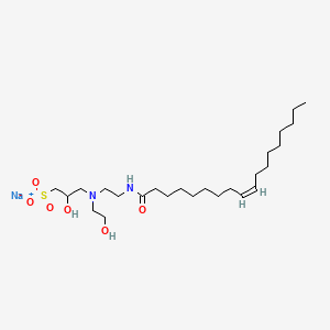 molecular formula C25H49N2NaO6S B12755003 Sodium 2-hydroxy-3-((2-hydroxyethyl)(2-((1-oxo-9-octadecenyl)amino)ethyl)amino)propanesulphonate CAS No. 64283-57-4