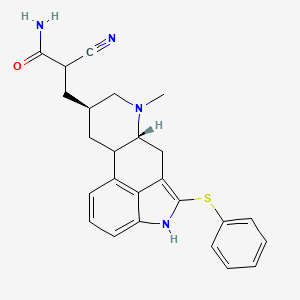 molecular formula C25H26N4OS B12755023 Ergoline-8-propionamide, alpha-cyano-6-methyl-2-(phenylthio)-, (8-beta)- CAS No. 88133-23-7