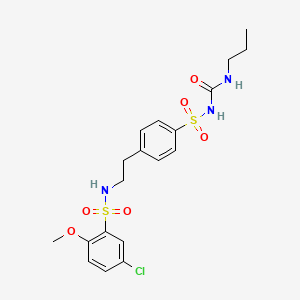 molecular formula C19H24ClN3O6S2 B12755076 Urea, 1-((p-(2-(3-chloro-6-methoxybenzenesulfonamido)ethyl)phenyl)sulfonyl)-3-propyl- CAS No. 81514-26-3