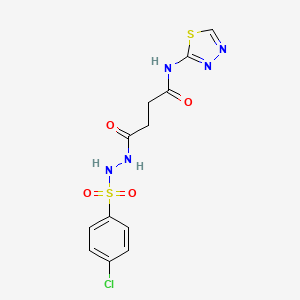 molecular formula C12H12ClN5O4S2 B12755093 Butanoic acid, 4-oxo-4-(1,3,4-thiadiazol-2-ylamino)-, 2-((4-chlorophenyl)sulfonyl)hydrazide CAS No. 124841-06-1
