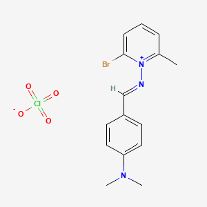 molecular formula C15H17BrClN3O4 B12755123 Pyridinium, 2-bromo-1-(((4-(dimethylamino)phenyl)methylene)amino)-6-methyl-, perchlorate CAS No. 132061-75-7