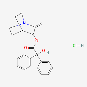 molecular formula C22H24ClNO3 B12755142 Benzilic acid, 2-methylene-3-quinuclidinyl ester, hydrochloride CAS No. 102338-82-9