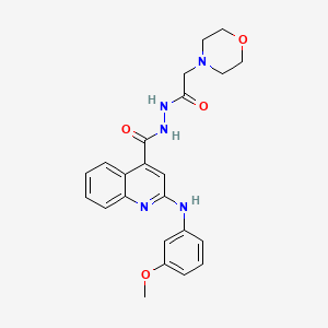 molecular formula C23H25N5O4 B12755153 4-Quinolinecarboxylic acid, 2-((3-methoxyphenyl)amino)-, 2-(4-morpholinylacetyl)hydrazide CAS No. 134721-84-9