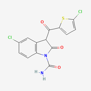 molecular formula C14H8Cl2N2O3S B12755209 5-Chloro-3-((5-chloro-2-thienyl)carbonyl)-2,3-dihydro-2-oxo-1H-indole-1-carboxamide CAS No. 135079-64-0