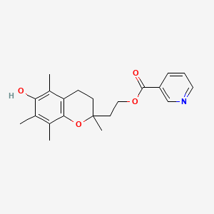 molecular formula C21H25NO4 B12755220 3-Pyridinecarboxylic acid, 2-(3,4-dihydro-6-hydroxy-2,5,7,8-tetramethyl-2H-1-benzopyran-2-yl)ethyl ester CAS No. 104568-55-0