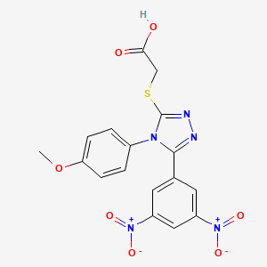 molecular formula C17H13N5O7S B12755240 Acetic acid, ((5-(3,5-dinitrophenyl)-4-(4-methoxyphenyl)-4H-1,2,4-triazol-3-yl)thio)- CAS No. 119228-55-6