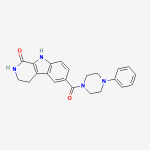 molecular formula C22H22N4O2 B12755257 Piperazine, 1-phenyl-4-((1-oxo-2,3,4,9-tetrahydro-1H-pyrido(3,4-b)indol-6-yl)carbonyl)- CAS No. 184691-69-8