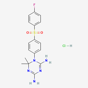 molecular formula C17H19ClFN5O2S B12755272 1,6-Dihydro-6,6-dimethyl-1-(4-((4-fluorophenyl)sulfonyl)phenyl)-1,3,5-triazine-2,4-diamine HCl CAS No. 109351-00-0