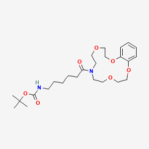molecular formula C25H40N2O7 B12755418 Carbamic acid, (6-(2,3,5,6,8,9,11,12-octahydro-7H-1,4,10,13,7-benzotetraoxaazacyclopentadecin-7-yl)-6-oxohexyl)-, 1,1-dimethylethyl ester CAS No. 145594-18-9