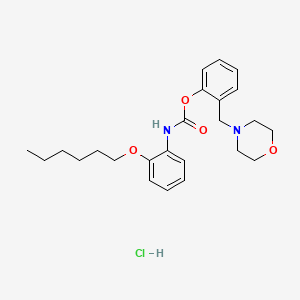 molecular formula C24H33ClN2O4 B12755470 Carbamic acid, (2-(hexyloxy)phenyl)-, 2-(4-morpholinylmethyl)phenyl ester, monohydrochloride CAS No. 130533-79-8