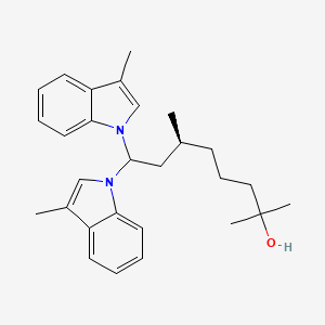 molecular formula C28H36N2O B12755531 1H-Indole-1-heptanol, alpha,alpha,epsilon,3-tetramethyl-eta-(3-methyl-1H-indol-1-yl)- CAS No. 72928-12-2