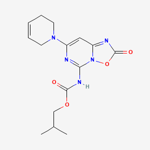 molecular formula C15H19N5O4 B12755559 Carbamic acid, (7-(3,6-dihydro-1(2H)-pyridinyl)-2-oxo-2H-(1,2,4)oxadiazolo(2,3-c)pyrimidin-5-yl)-, 2-methylpropyl ester CAS No. 86553-26-6