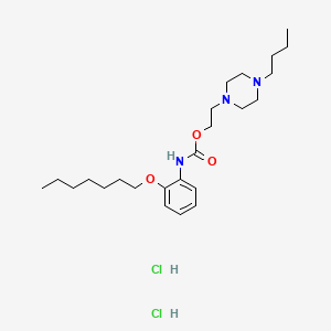 molecular formula C24H43Cl2N3O3 B12755574 Carbamic acid, (2-(heptyloxy)phenyl)-, 2-(4-butyl-1-piperazinyl)ethyl ester, dihydrochloride CAS No. 141312-22-3