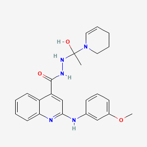 molecular formula C24H27N5O3 B12755620 N'-[1-(3,4-dihydro-2H-pyridin-1-yl)-1-hydroxyethyl]-2-(3-methoxyanilino)quinoline-4-carbohydrazide CAS No. 134721-85-0