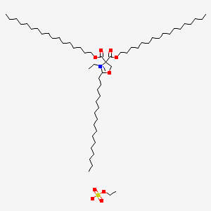 molecular formula C60H117NO9S B12755628 Oxazolium, 3-ethyl-2-heptadecyl-4,4-bis((heptadecyloxy)carbonyl)-4,5-dihydro-, ethyl sulfate CAS No. 66019-23-6