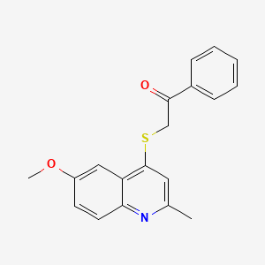 molecular formula C19H17NO2S B12755630 Ethanone, 2-((6-methoxy-2-methyl-4-quinolinyl)thio)-1-phenyl- CAS No. 134826-35-0