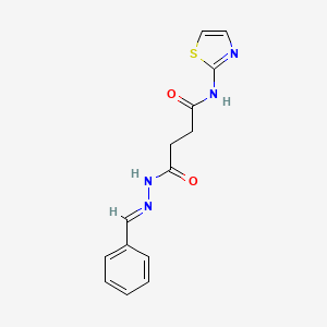 molecular formula C14H14N4O2S B12755662 Succinic 2-thiazolylamide benzylidene hydrazide CAS No. 124861-93-4