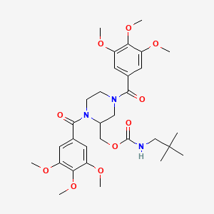 molecular formula C31H43N3O10 B12755700 Carbamic acid, (2,2-dimethylpropyl)-, (1,4-bis(3,4,5-trimethoxybenzoyl)-2-piperazinyl)methyl ester CAS No. 129230-02-0