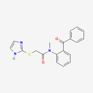 molecular formula C19H17N3O2S B12755851 Acetamide, N-(2-benzoylphenyl)-2-(1H-imidazol-2-ylthio)-N-methyl- CAS No. 128433-34-1