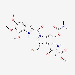 molecular formula C29H31BrN4O9 B12756150 methyl 8-(bromomethyl)-4-(dimethylcarbamoyloxy)-2-methyl-1-oxo-6-(5,6,7-trimethoxy-1H-indole-2-carbonyl)-7,8-dihydro-3H-pyrrolo[3,2-e]indole-2-carboxylate CAS No. 129953-23-7