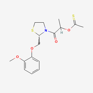 molecular formula C16H21NO4S2 B12756161 2-(2-(Methoxyphenoxy)methyl)-3-(2-(acetylthio)propionyl)-1,3-thiazolidine CAS No. 161364-44-9