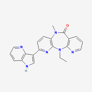 molecular formula C21H18N6O B12756188 2-ethyl-9-methyl-5-(1H-pyrrolo[3,2-b]pyridin-3-yl)-2,4,9,15-tetrazatricyclo[9.4.0.03,8]pentadeca-1(11),3(8),4,6,12,14-hexaen-10-one CAS No. 192189-28-9