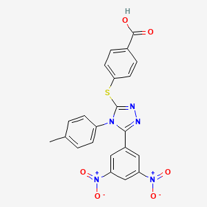 molecular formula C22H15N5O6S B12756191 Benzoic acid, 4-((5-(3,5-dinitrophenyl)-4-(4-methylphenyl)-4H-1,2,4-triazol-3-yl)thio)- CAS No. 119228-57-8